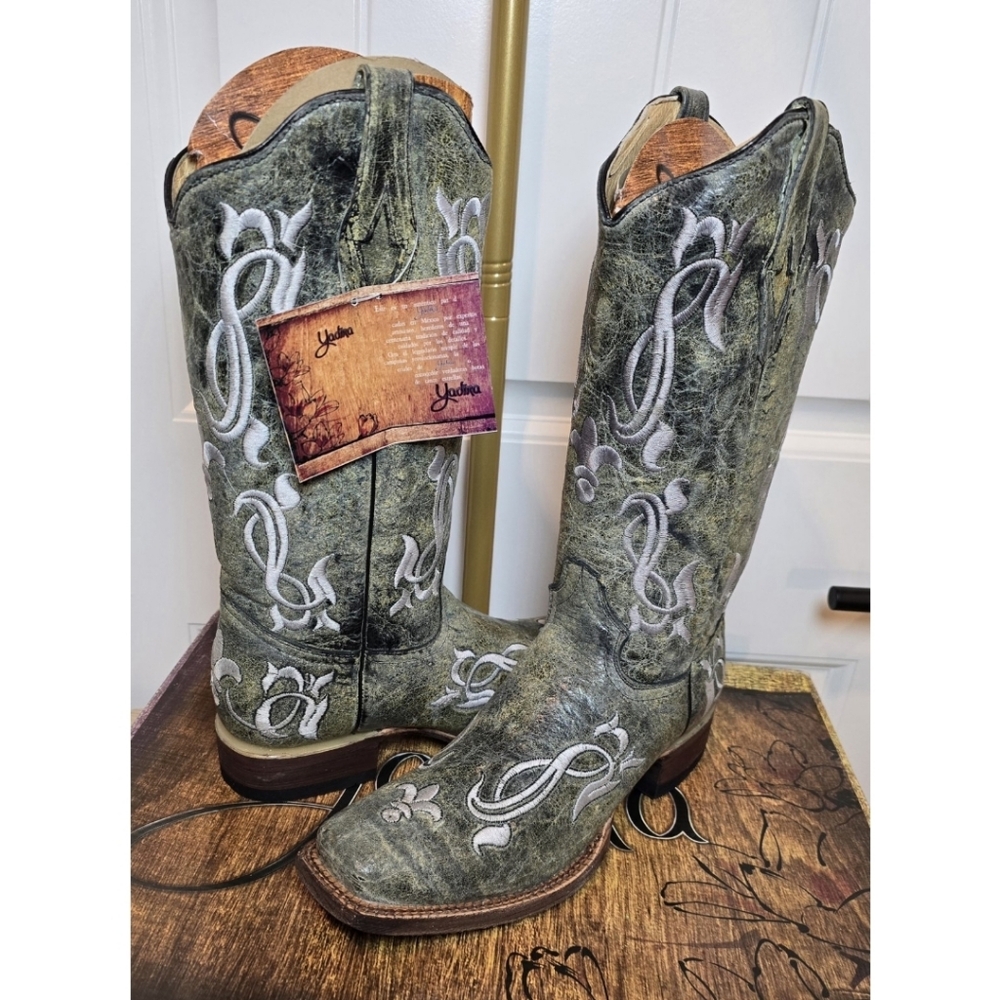 Womens Western Cowgirl Boots Yadira Semental New 9 Green Gray